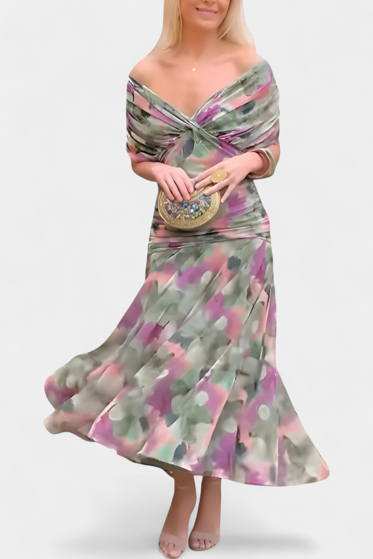 Amarra™ – Abito Lungo Elegante in Chiffon Drappeggiato