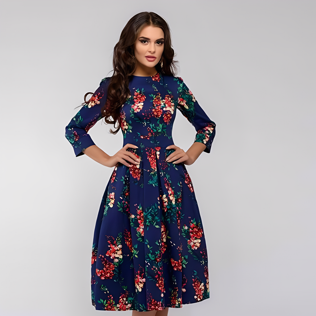 Elisabeth - Elegante abito a maniche lunghe con motivo floreale per donne