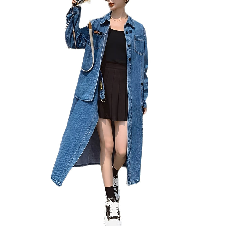 Christabel - Retro Long Denim Dress with Pockets for Women