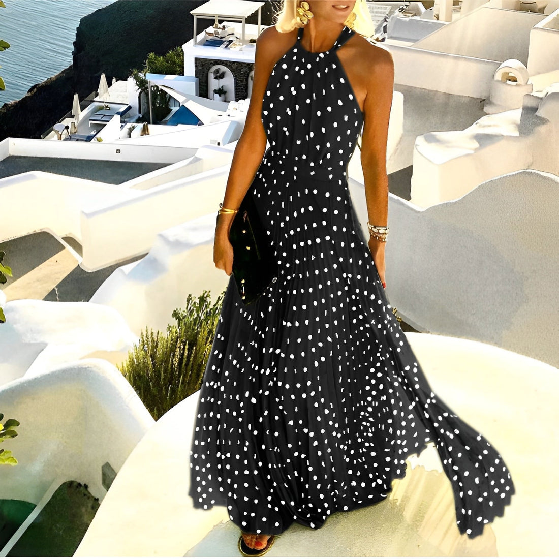 Valorie - Abito Boho plissettato con stampa patchwork per donne