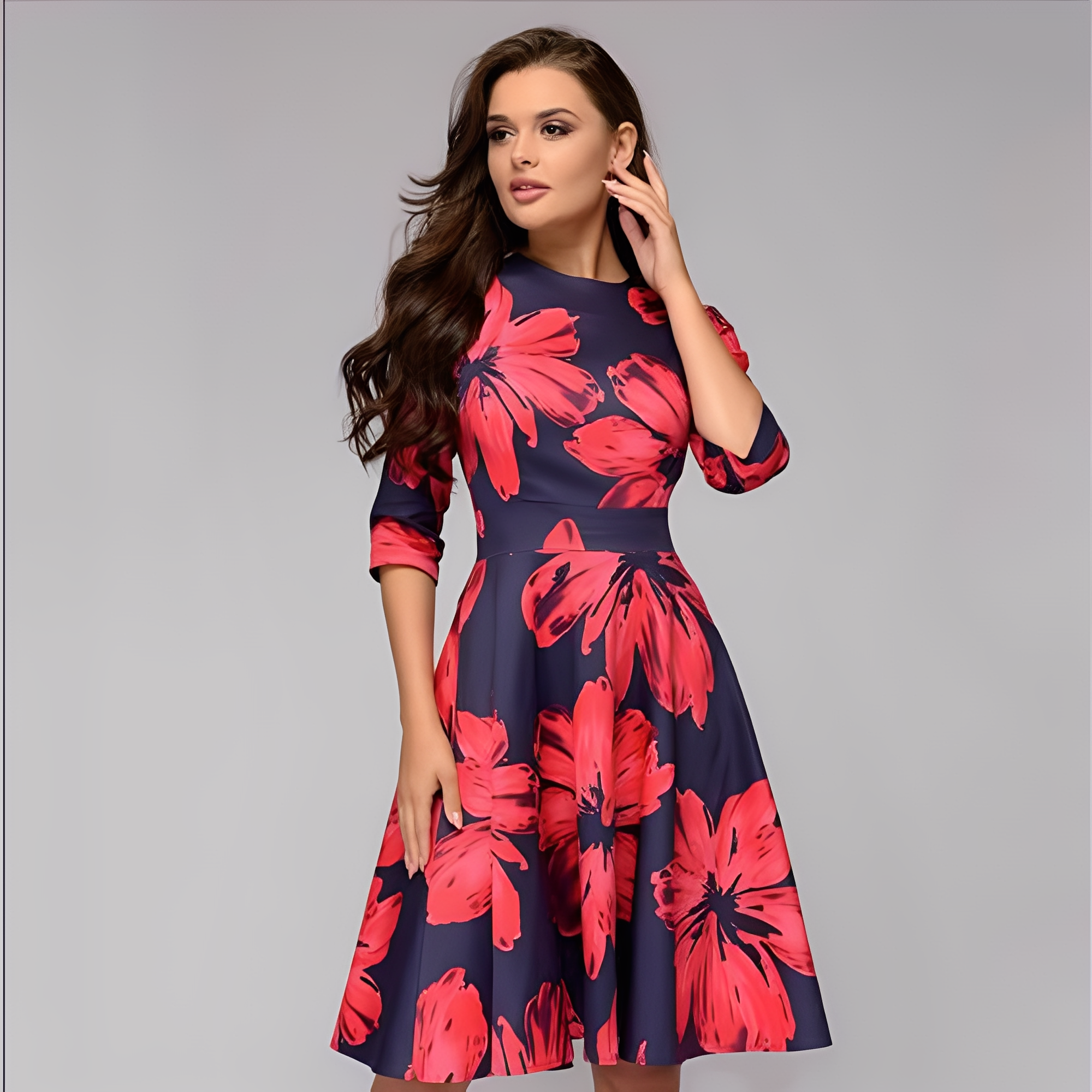 Elisabeth - Elegante abito a maniche lunghe con motivo floreale per donne