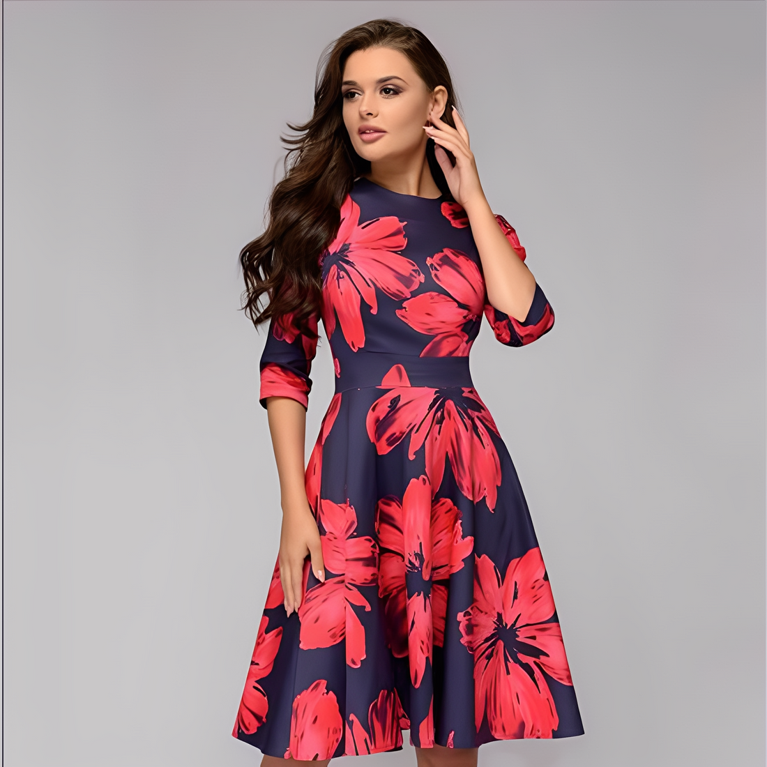 Elisabeth - Elegante abito a maniche lunghe con motivo floreale per donne