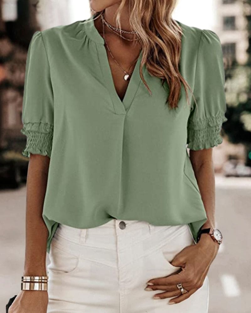 Sophia – Blusa con Scollo a V e Maniche Corte