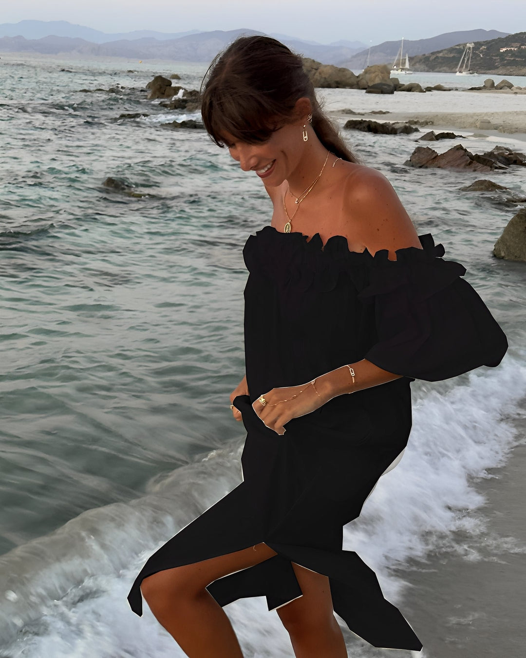 Patrice - Women's Slit and Off-Shoulder Dress