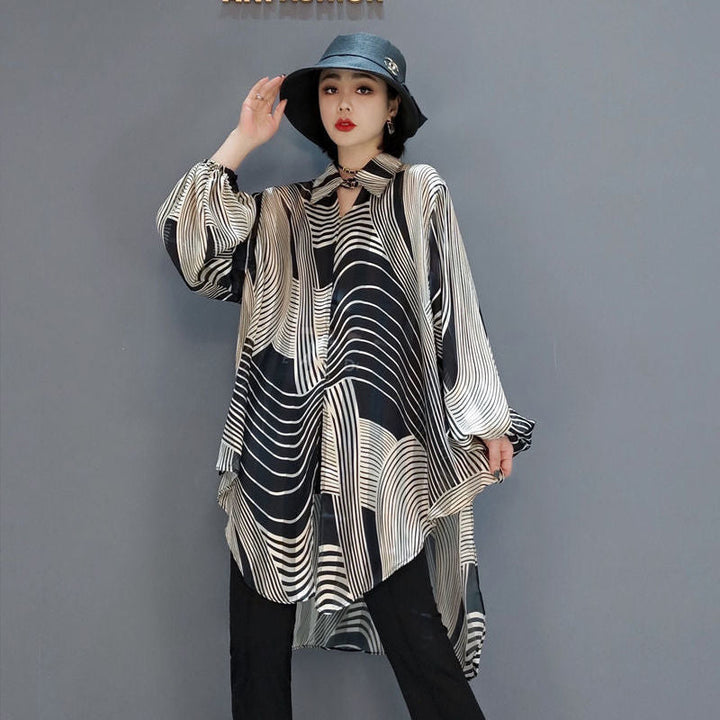 Hazel - Elegante blusa di chiffon con taglio asimmetrico per donne