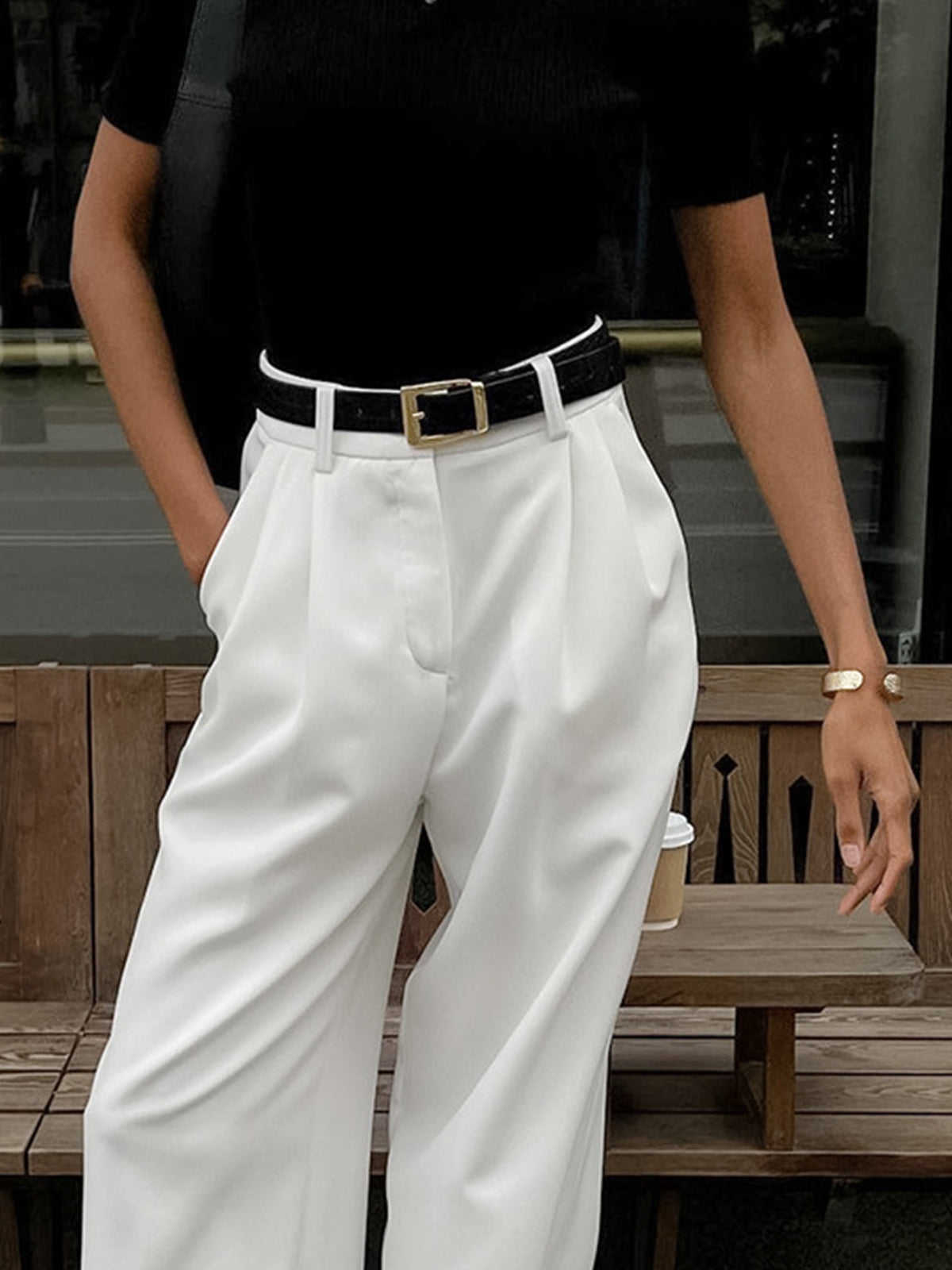 Marlene – Pantaloni in Tessuto Largo Senza Cintura