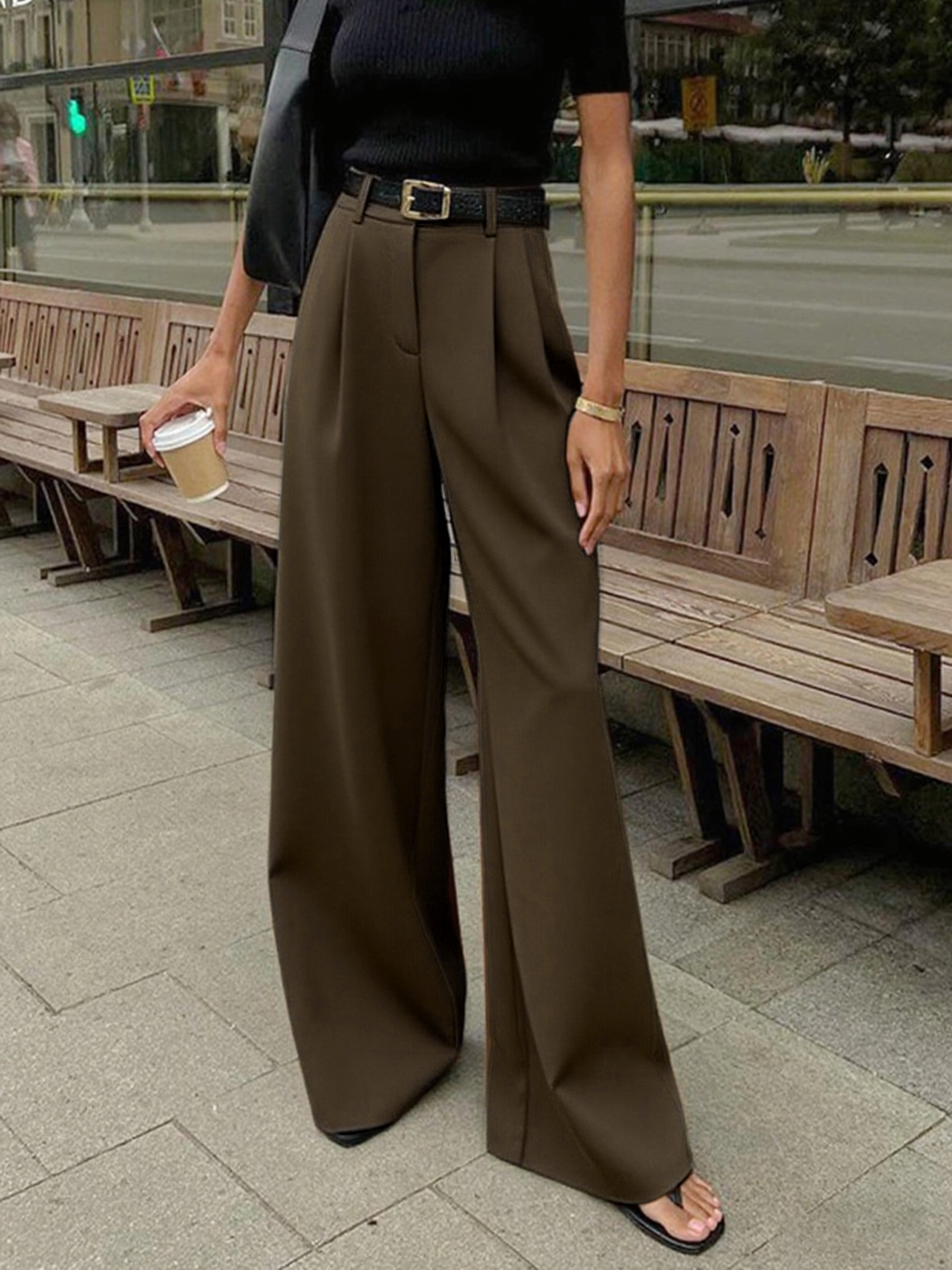 Marlene – Pantaloni in Tessuto Largo Senza Cintura