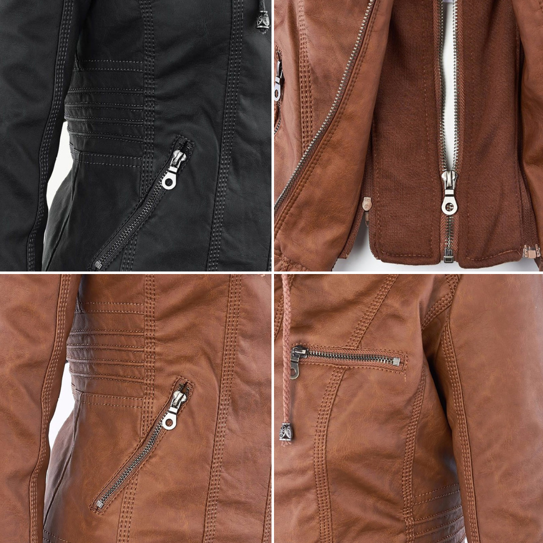 Valentina | Modern Leather Jacket with Hood