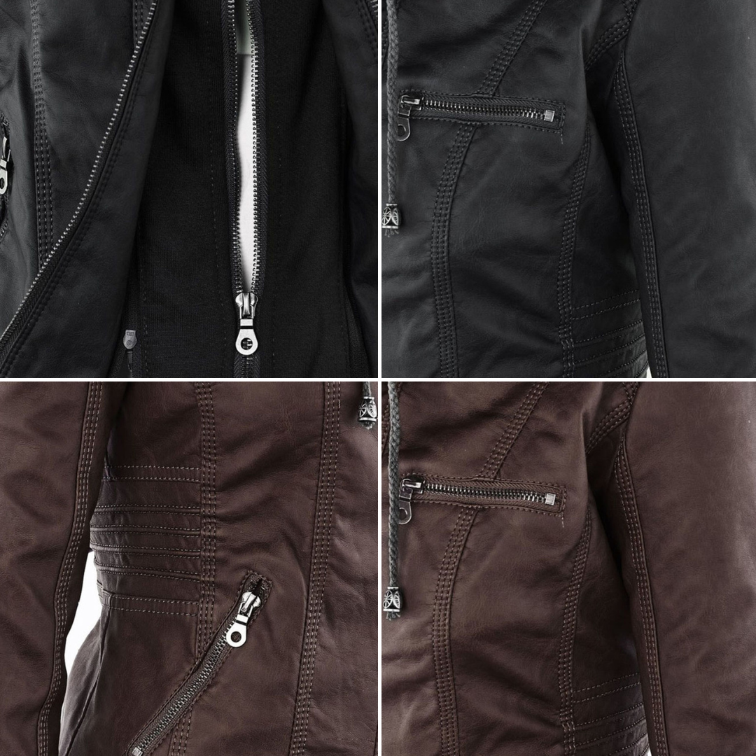 Valentina | Modern Leather Jacket with Hood