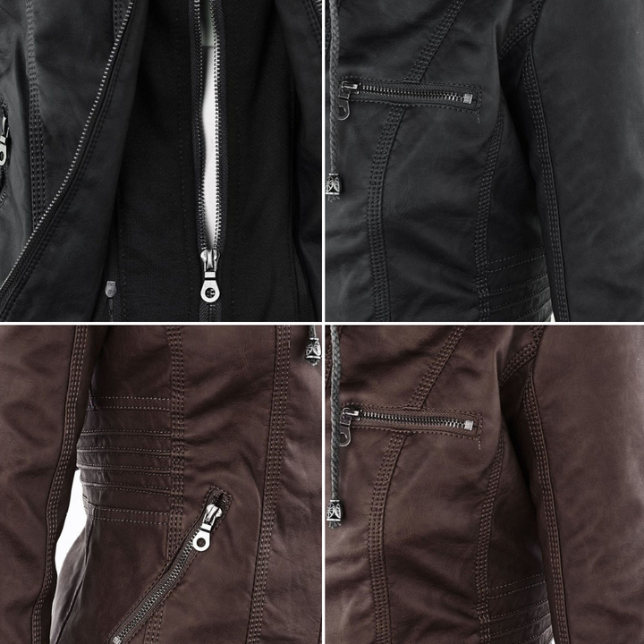 Valentina | Modern Leather Jacket with Hood