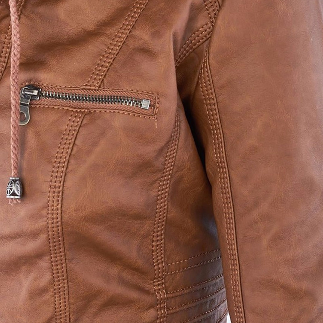Valentina | Modern Leather Jacket with Hood