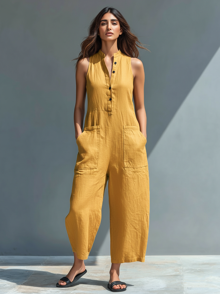 Silvia - Sleeveless Minimalist Linen Blend Jumpsuit