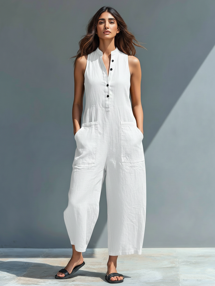 Silvia - Sleeveless Minimalist Linen Blend Jumpsuit