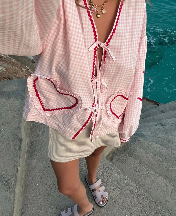Claudia – Blusa Gingham con Fiocco