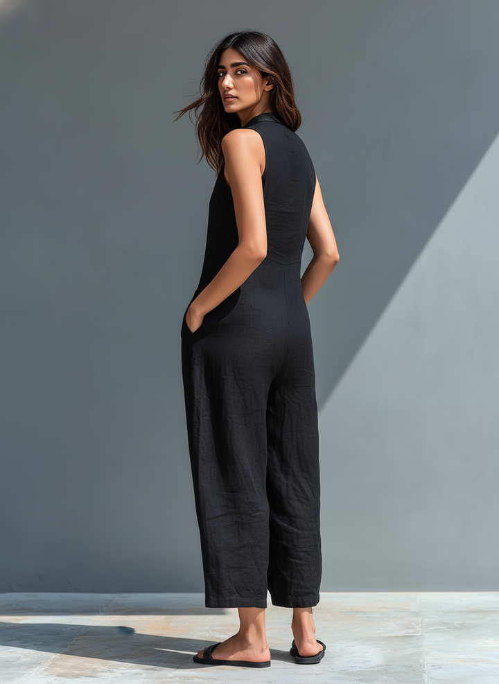 Silvia - Sleeveless Minimalist Linen Blend Jumpsuit