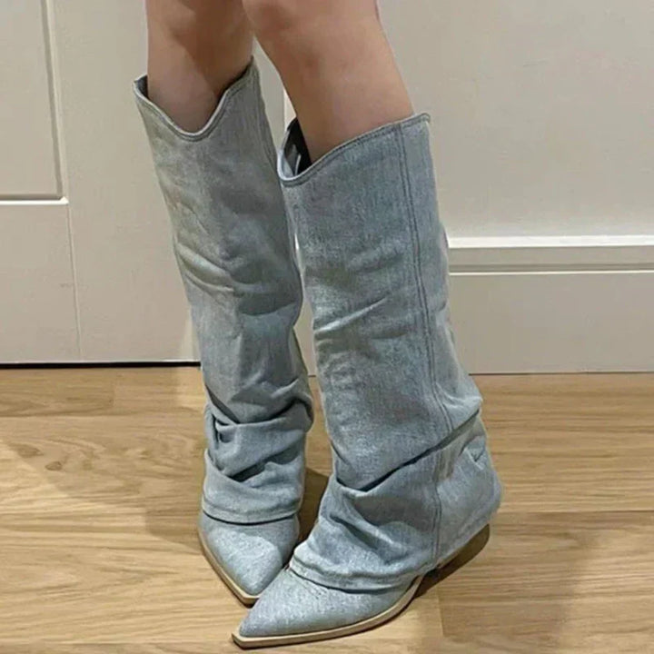 Estrid - Women's Denim Over-the-Knee Boots