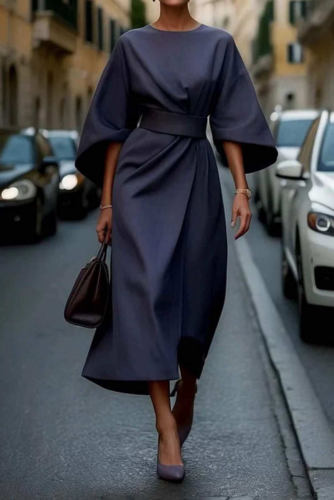Grace | Elegant Dress with Lantern Sleeves and Belt