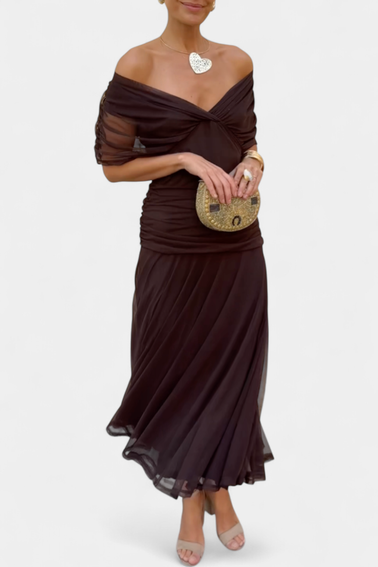 Amarra™ – Abito Lungo Elegante in Chiffon Drappeggiato