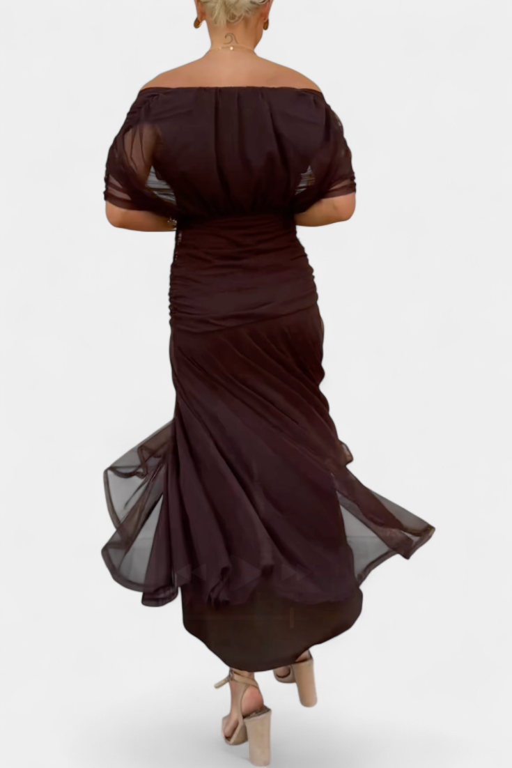 Amarra™ – Abito Lungo Elegante in Chiffon Drappeggiato