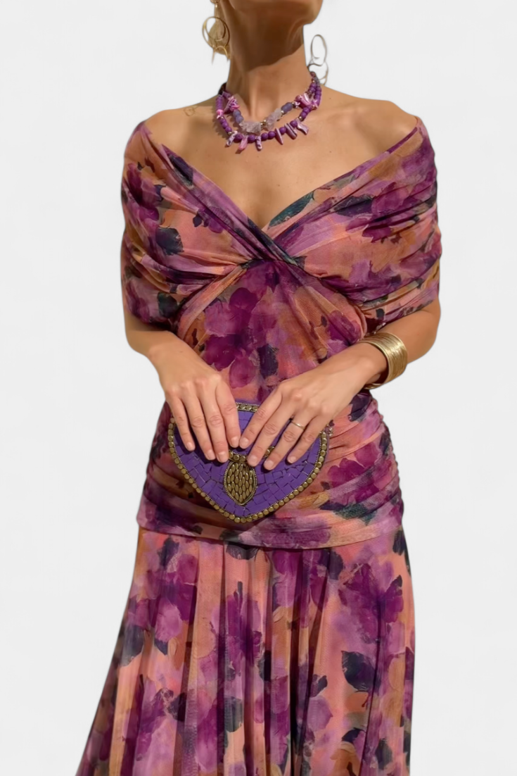Amarra™ – Abito Lungo Elegante in Chiffon Drappeggiato