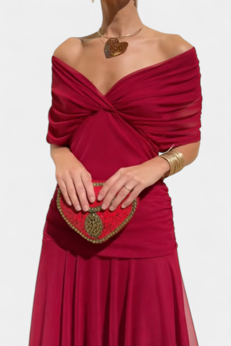Amarra™ – Abito Lungo Elegante in Chiffon Drappeggiato