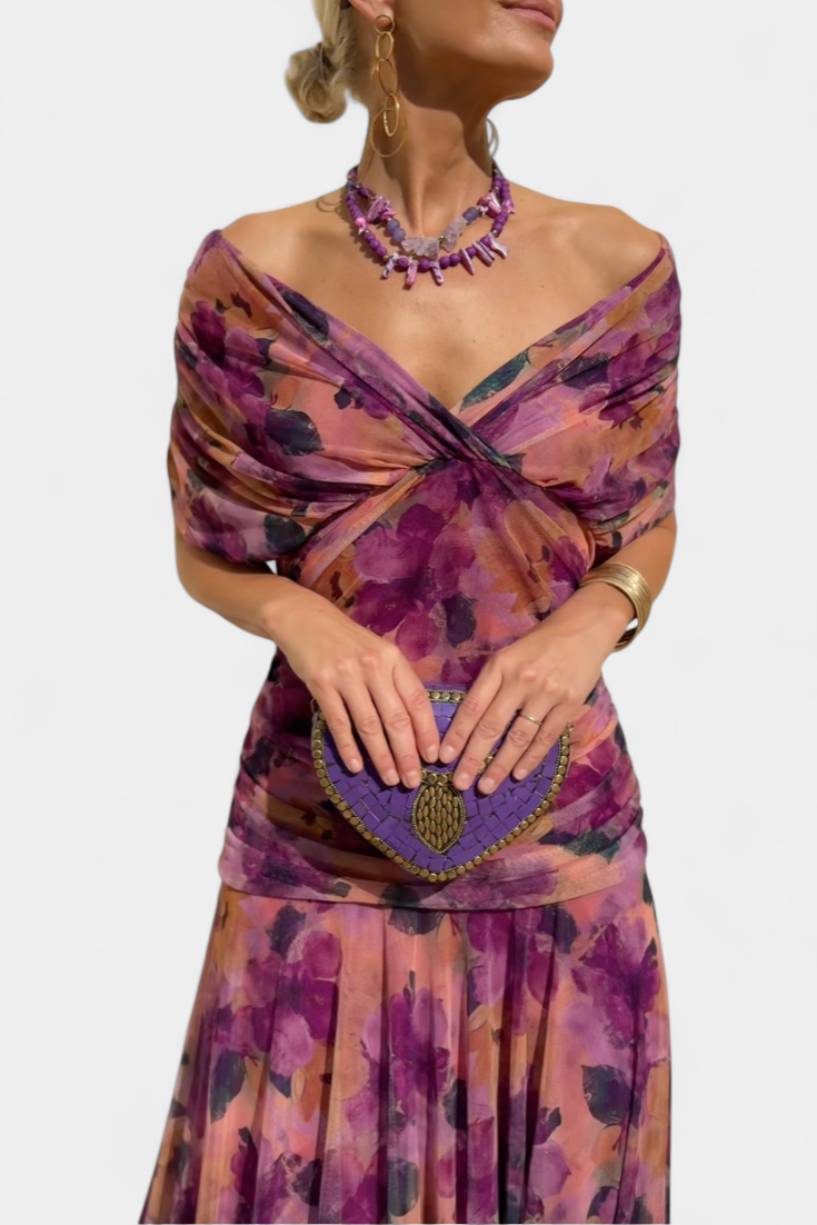 Amarra™ – Abito Lungo Elegante in Chiffon Drappeggiato