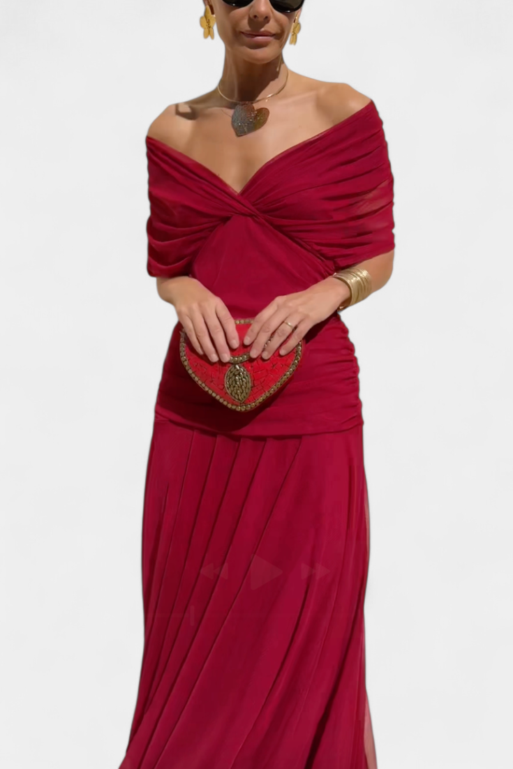 Amarra™ – Abito Lungo Elegante in Chiffon Drappeggiato