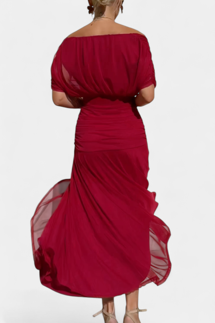 Amarra™ – Abito Lungo Elegante in Chiffon Drappeggiato