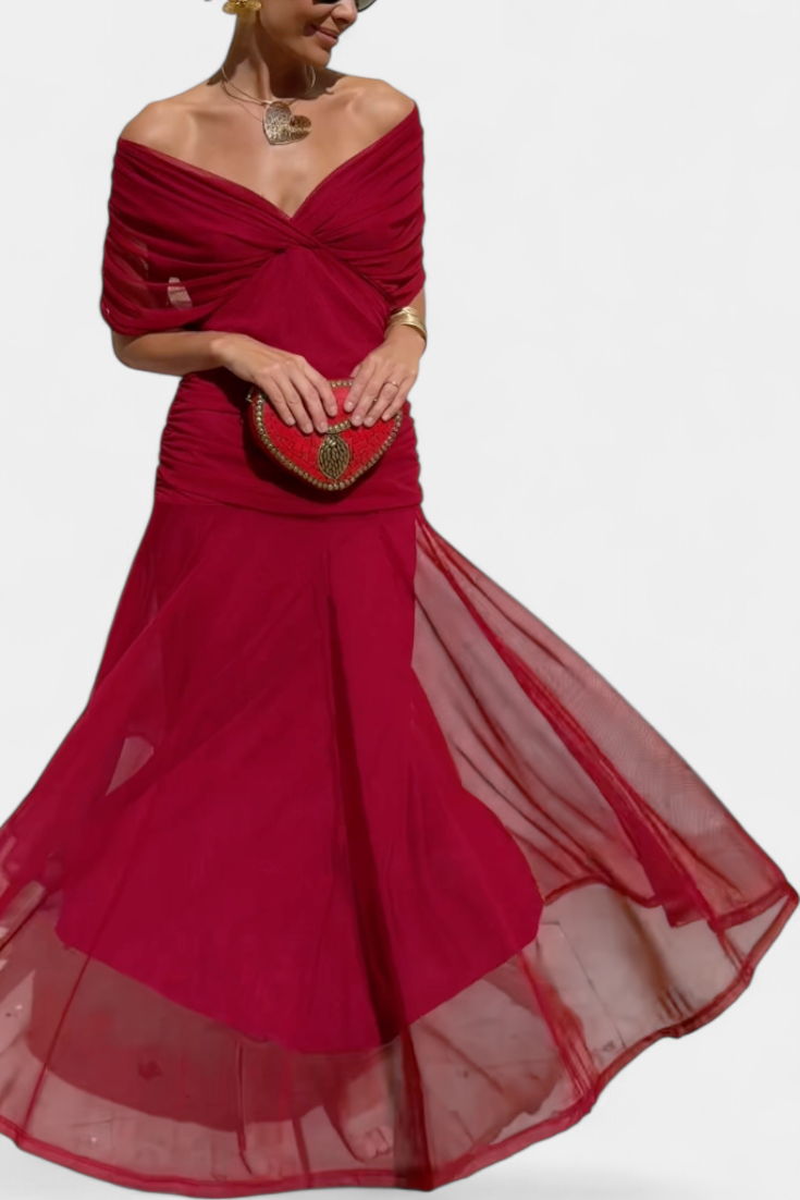 Amarra™ – Abito Lungo Elegante in Chiffon Drappeggiato