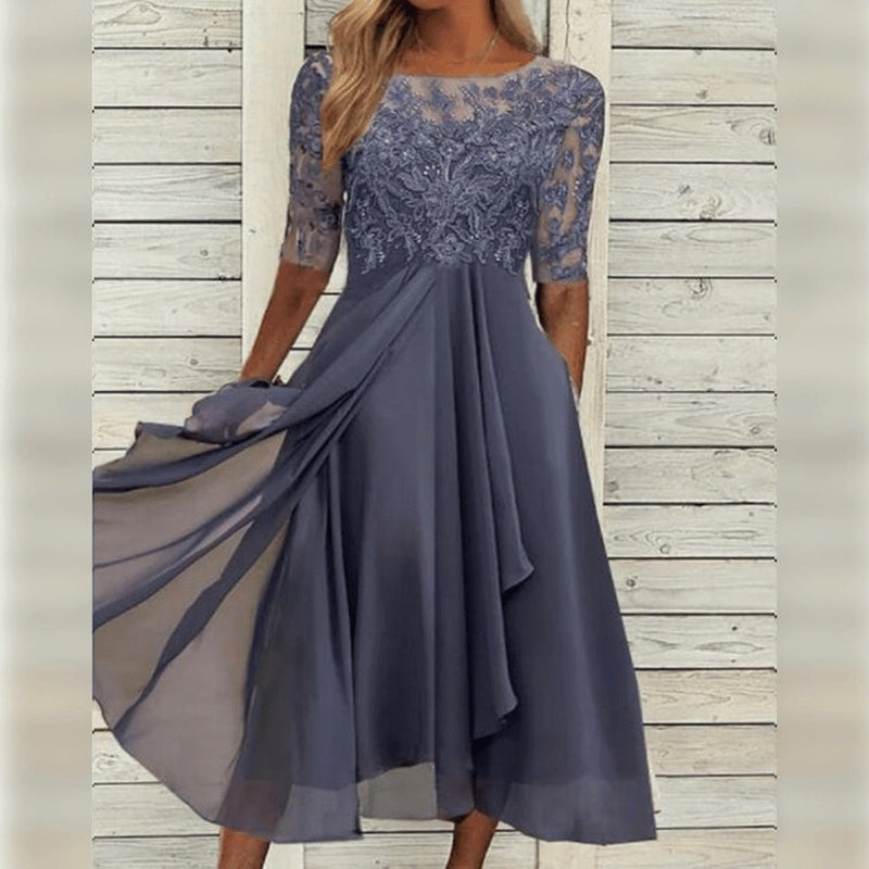Yara - Elegante Midi Abito in Pizzo e Chiffon