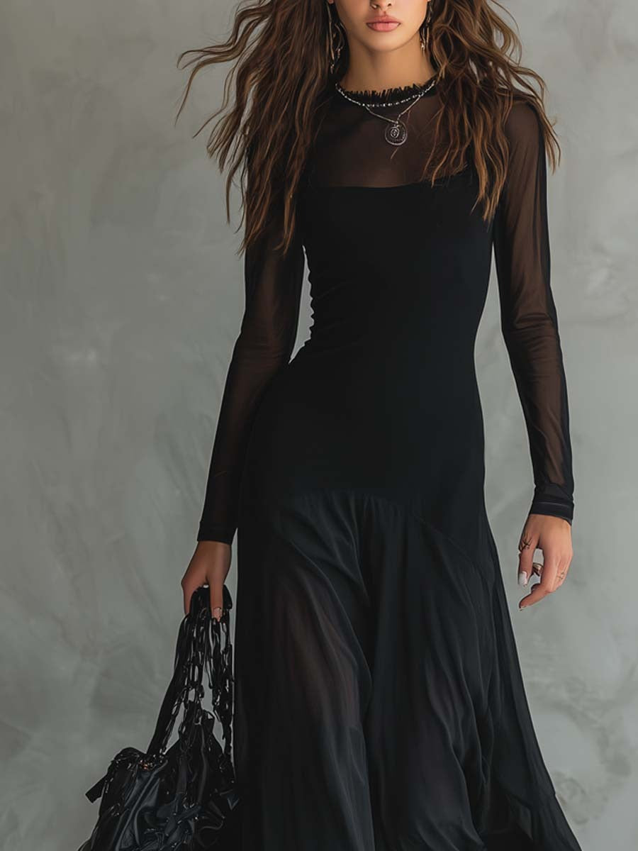 Sophie™ | Abito Lungo in Tulle Nero dal Fascino Etéreo