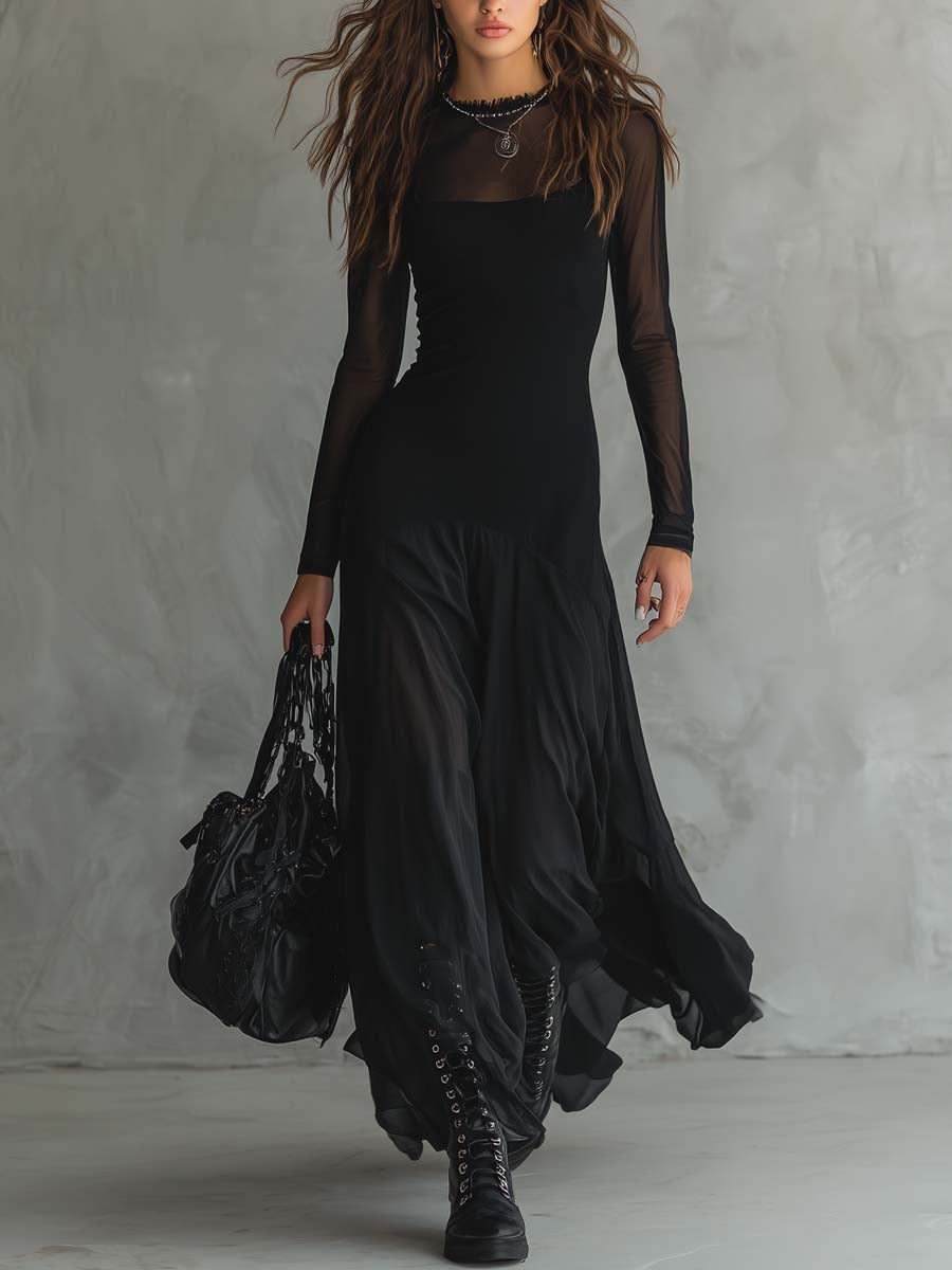 Sophie™ | Abito Lungo in Tulle Nero dal Fascino Etéreo