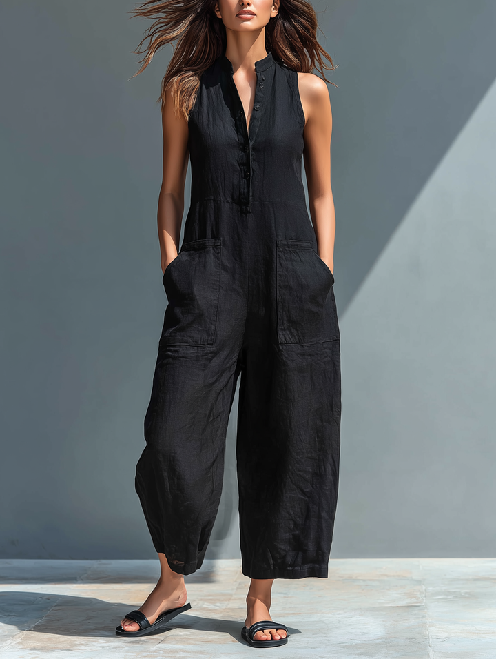 Silvia - Sleeveless Minimalist Linen Blend Jumpsuit
