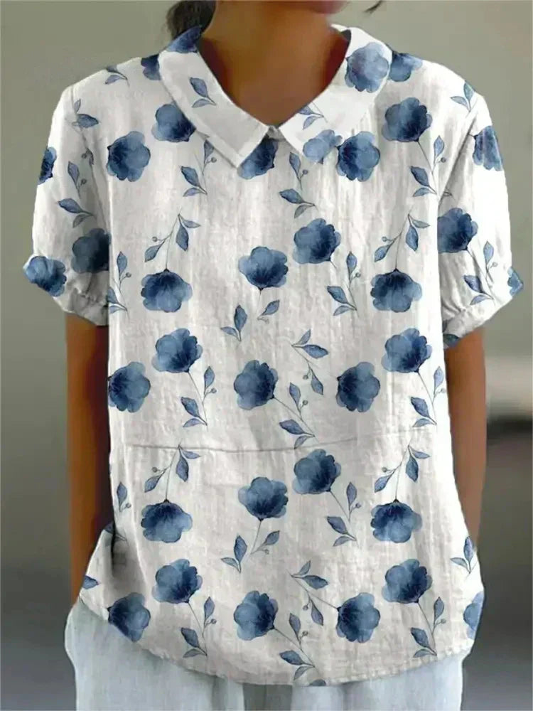 Shira - Elegante camicia da donna in lino con stampa di pesci