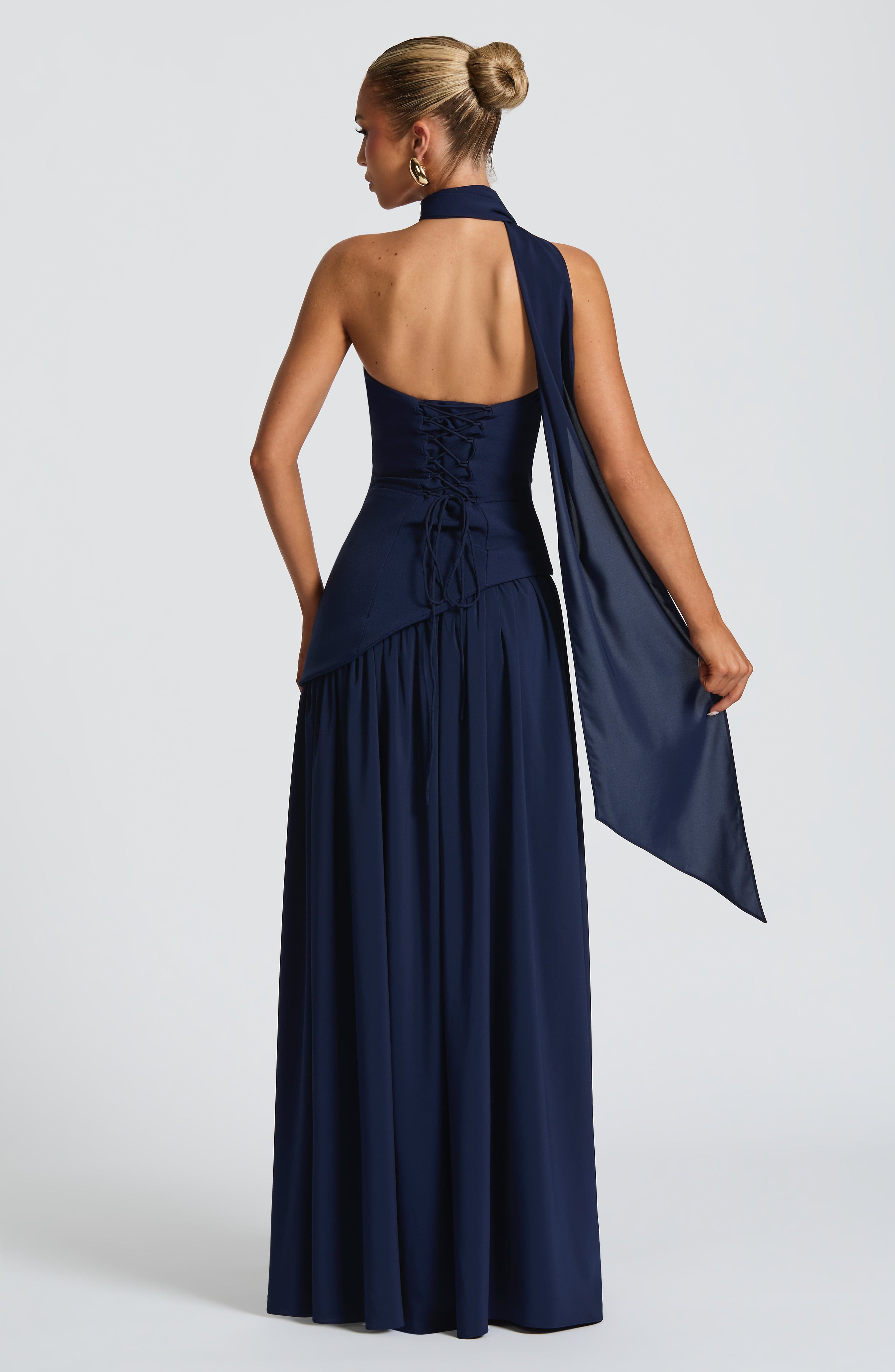 Elara™ | Sculptural Halter Neck Maxi Dress with Deep Slit