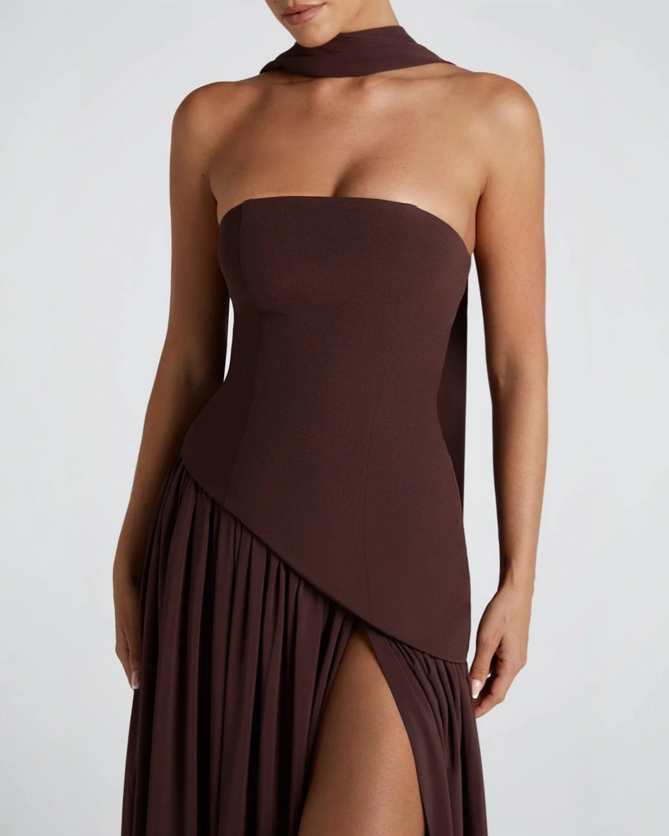 Elara™ | Sculptural Halter Neck Maxi Dress with Deep Slit