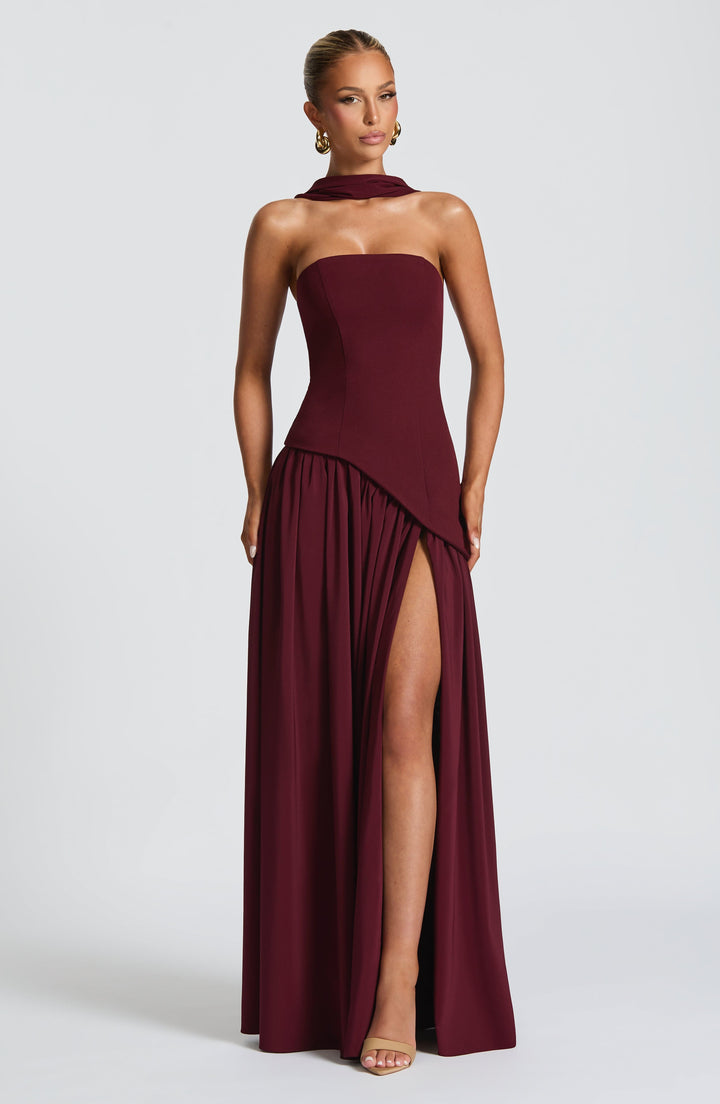Elara™ | Sculptural Halter Neck Maxi Dress with Deep Slit