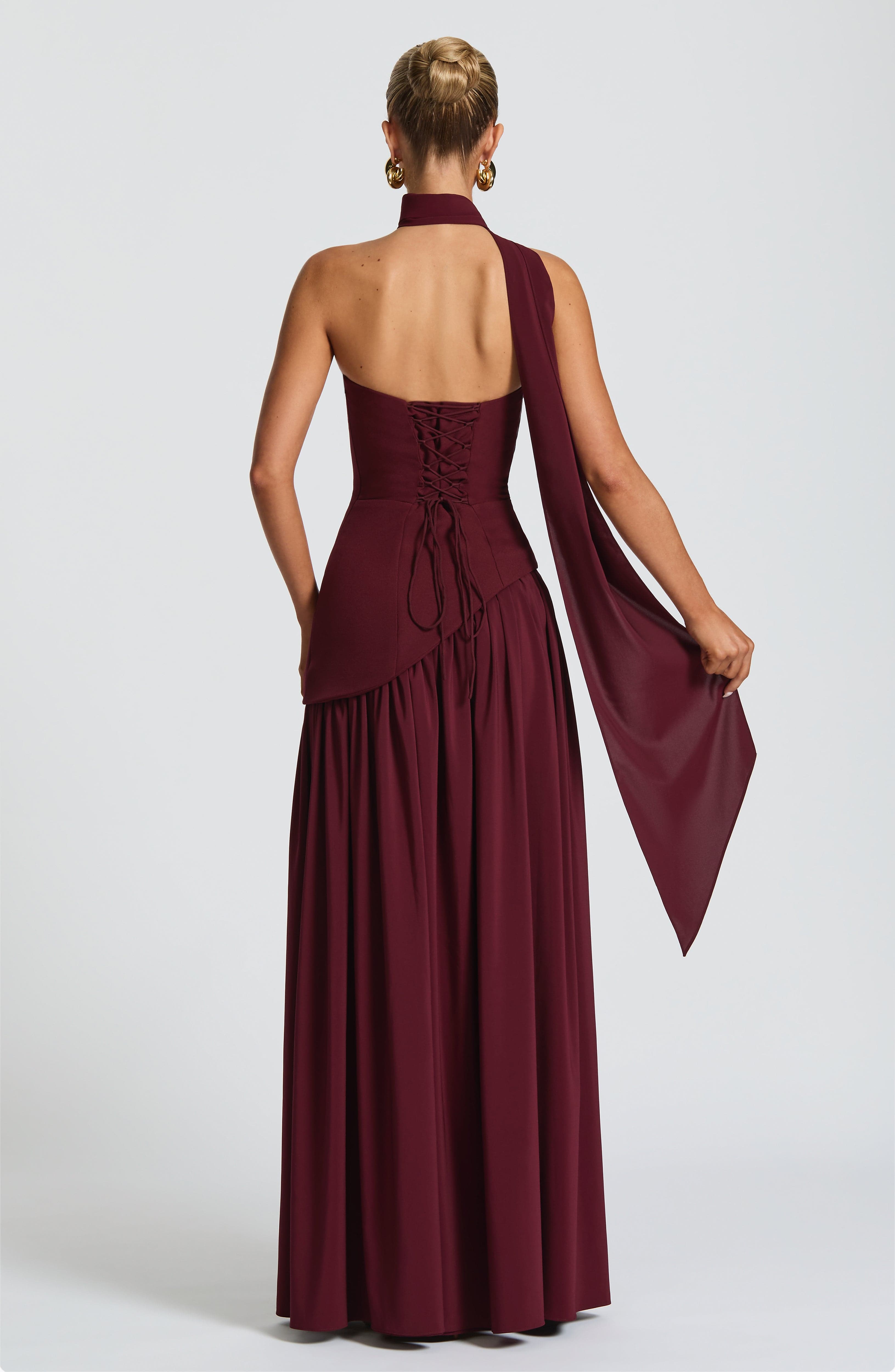 Elara™ | Sculptural Halter Neck Maxi Dress with Deep Slit