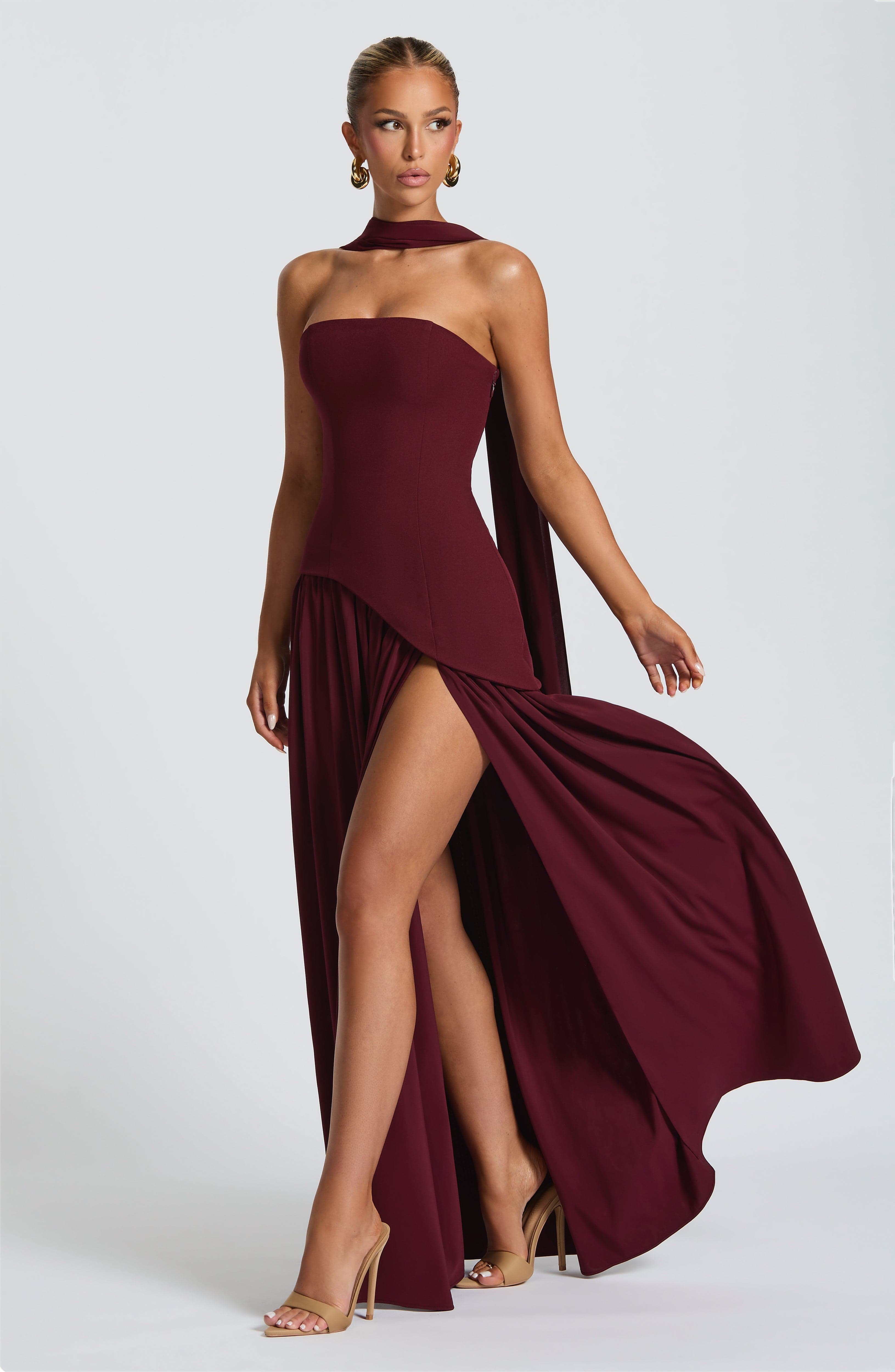 Elara™ | Sculptural Halter Neck Maxi Dress with Deep Slit