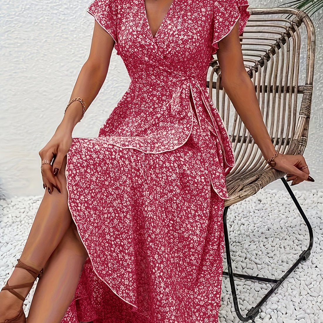 Alessandra™ – Vestito Lungo Floreale a Portafoglio