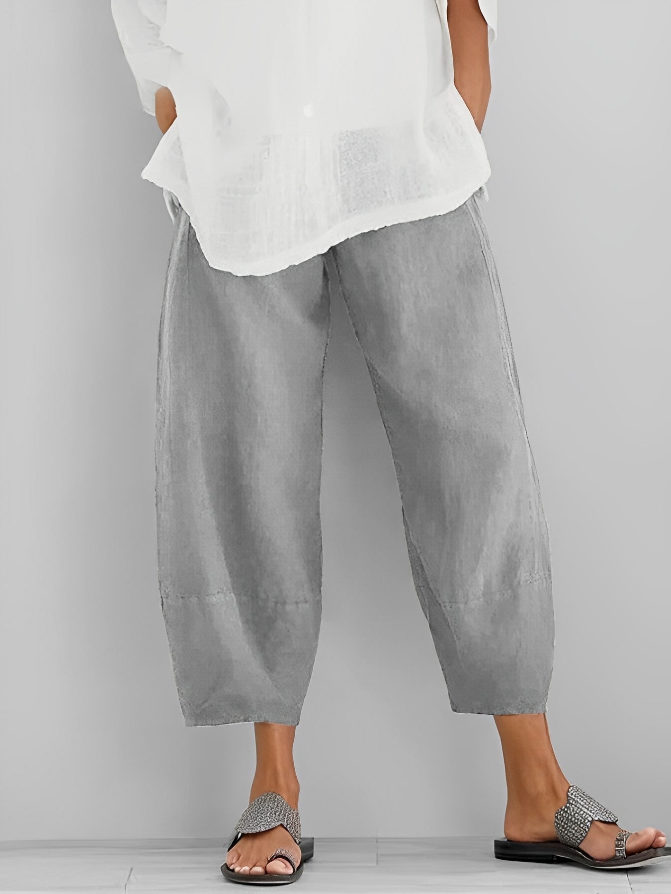Alethea - Pantaloni larghi in lino dal look casual