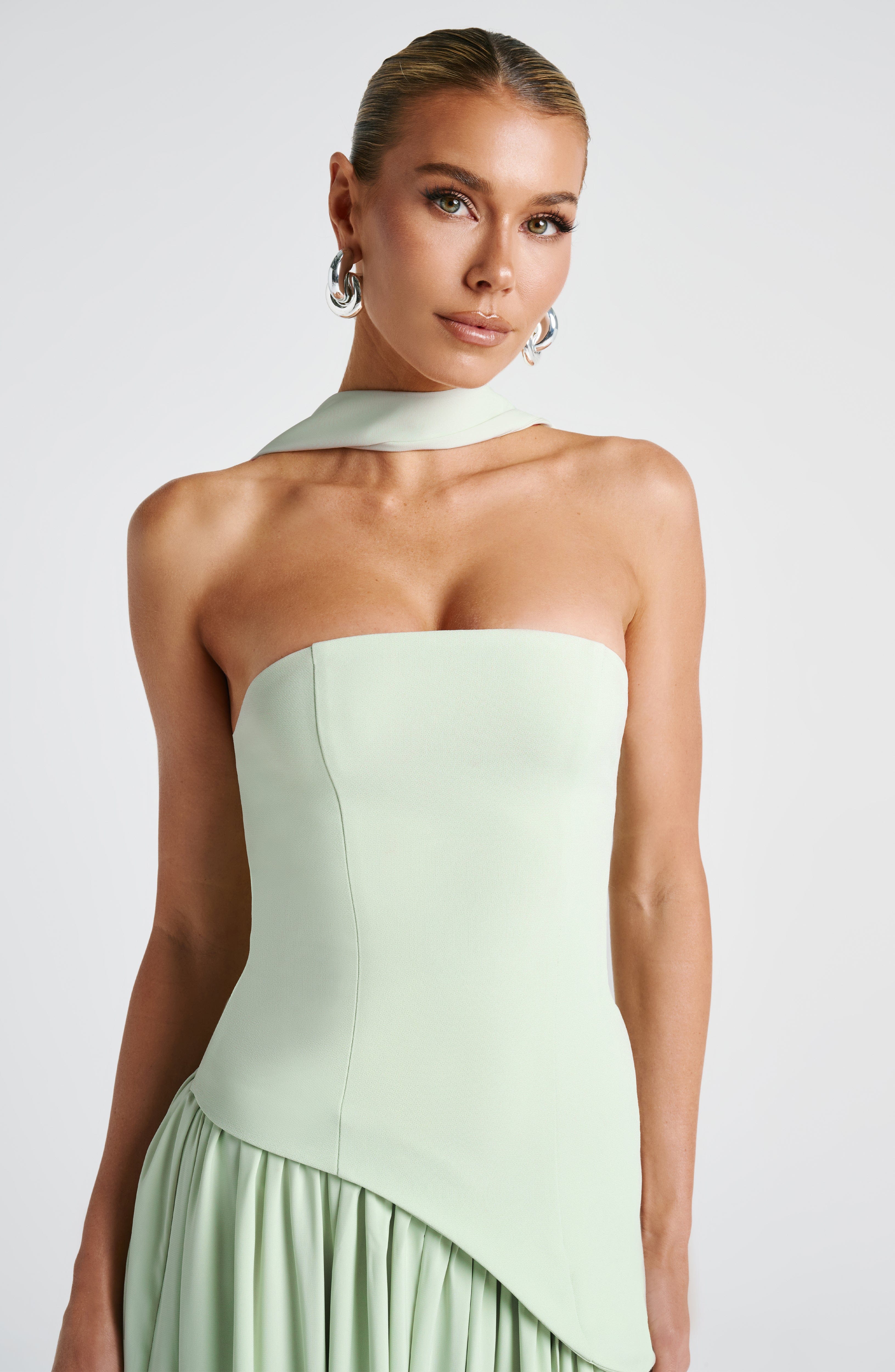Elara™ | Sculptural Halter Neck Maxi Dress with Deep Slit
