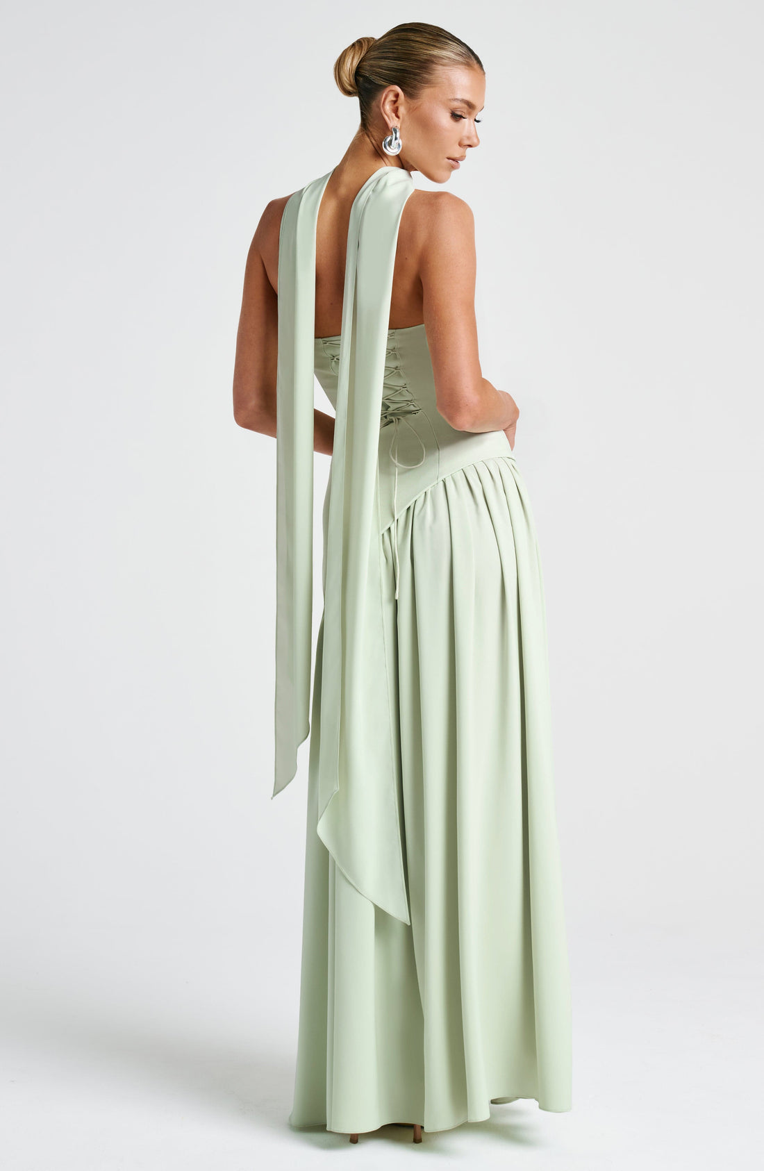 Elara™ | Sculptural Halter Neck Maxi Dress with Deep Slit