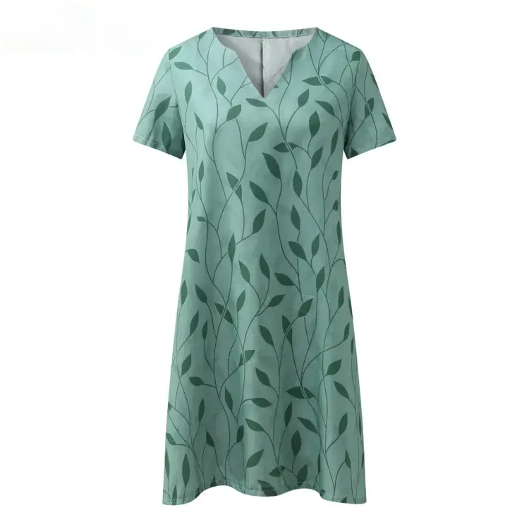 Melody - Mini Abito Donna Motivo Foglie Manica Corta