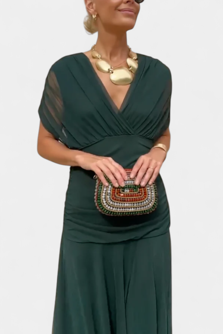 Amarra™ – Abito Lungo Elegante in Chiffon Drappeggiato
