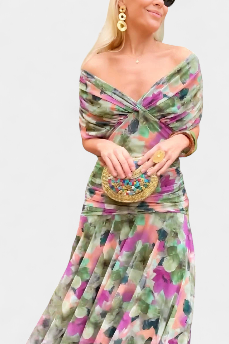 Amarra™ – Abito Lungo Elegante in Chiffon Drappeggiato