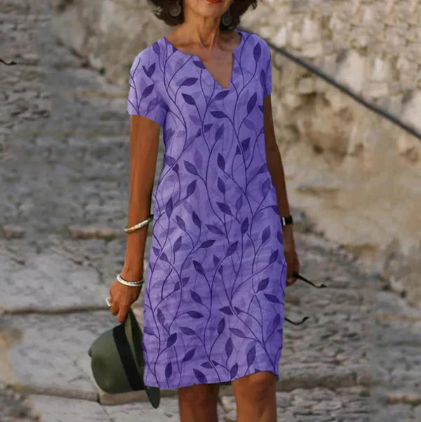 Melody - Mini Abito Donna Motivo Foglie Manica Corta