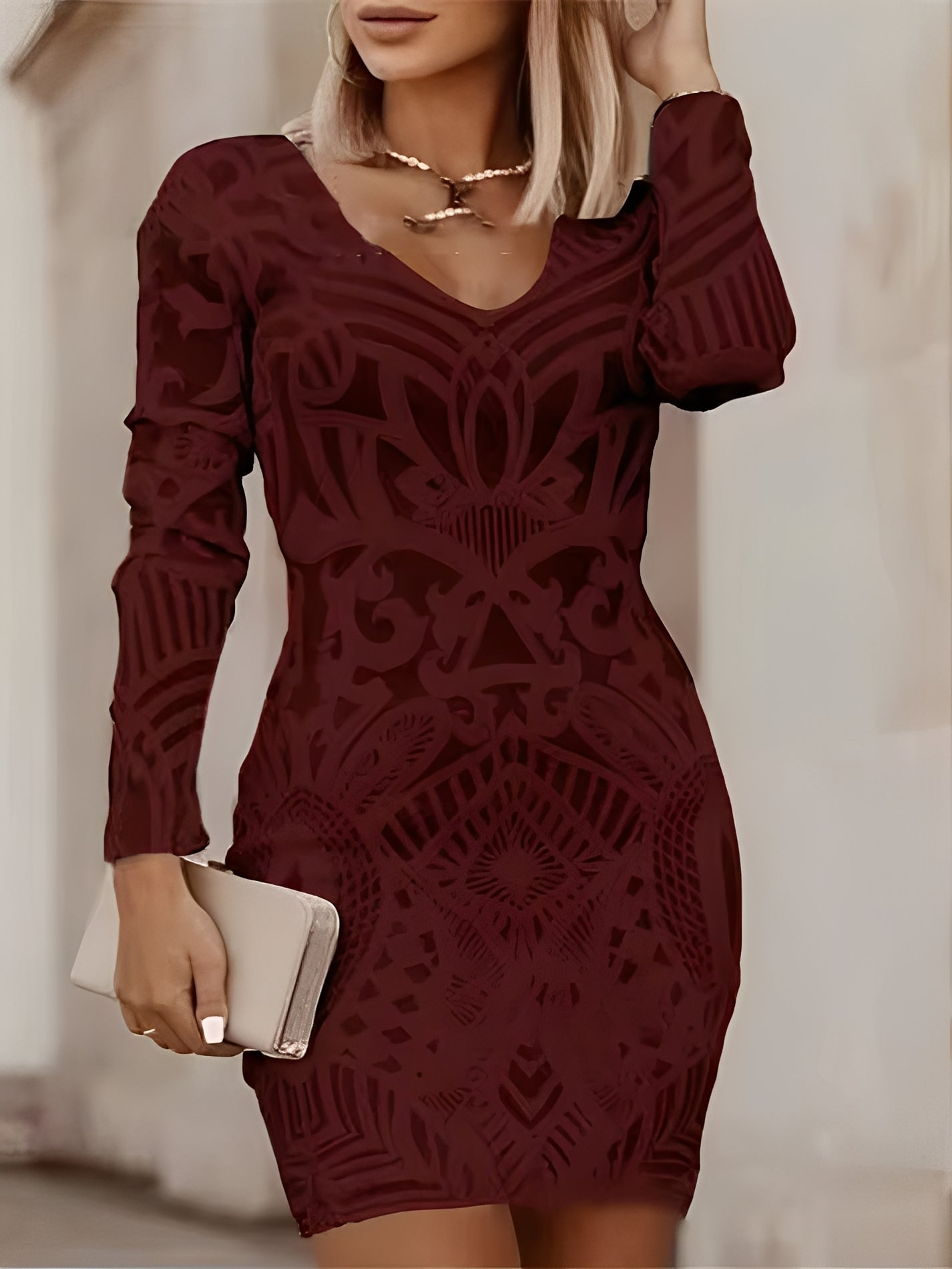 Felisha - Women's Long Sleeve Bodycon Mini Dress