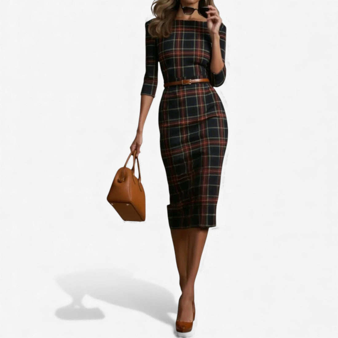 Madina™ – Abito Midi a Quadri Elegante da Donna