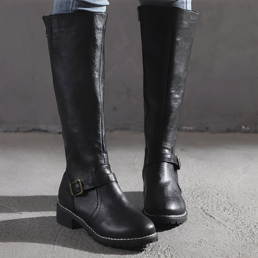 Shirlee - Elegant tall boots with buckle for women